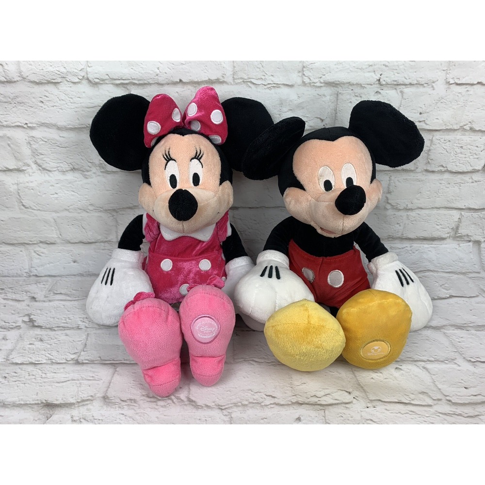 Disney Store 15" Mickey & Minnie Mouse Plush Stuffed Animal Toys Lot of 2